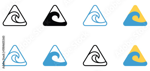 Tsunami warning icons set, disaster alert symbols, ocean hazard signs, emergency and evacuation concept, natural disaster warning icons, safety and risk awareness elements, modern vector design