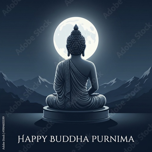 Buddha, meditation, serene landscape, full moon, Happy Buddha Purnima