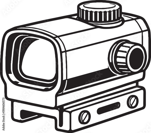 Red dot sight line art vector tactical optic compact reflex sight black and white outline illustration