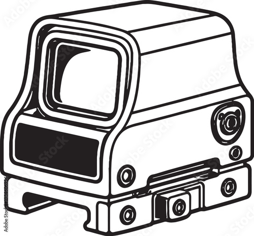 Holographic sight line art vector tactical optic reflex weapon sight black and white outline illustration