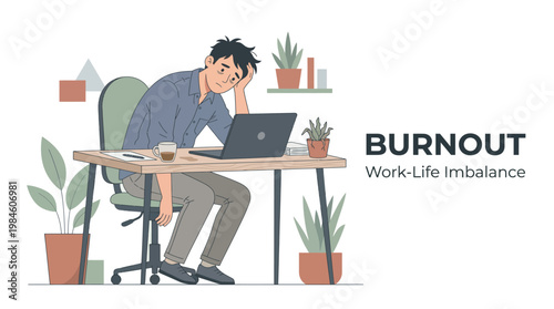 Man experiencing work life imbalance and burnout.