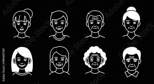 Diverse Group of People Faces Representing Different Ages and Genders.