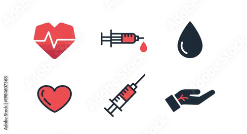 Medical icons representing health care and science.