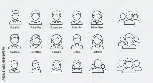 Collection of Simple Line Art Icons Representing Diverse People.