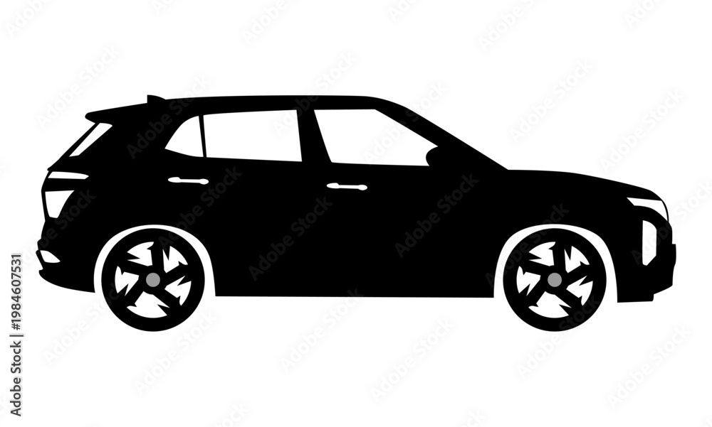 Fototapeta premium Black moving car icon isolated on white background. Suitable for all businesses.