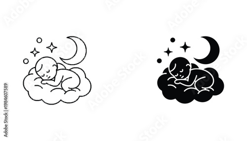 Baby Sleeping Cloud Moon Stars Commercial Icon