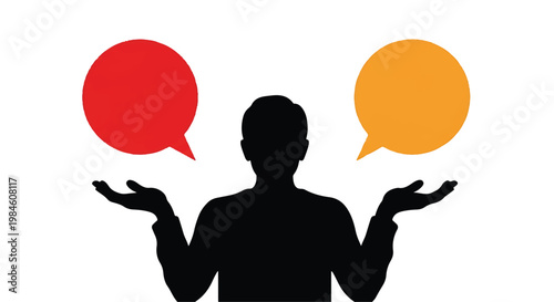 Silhouette of a person with two speech bubbles silhouette communication