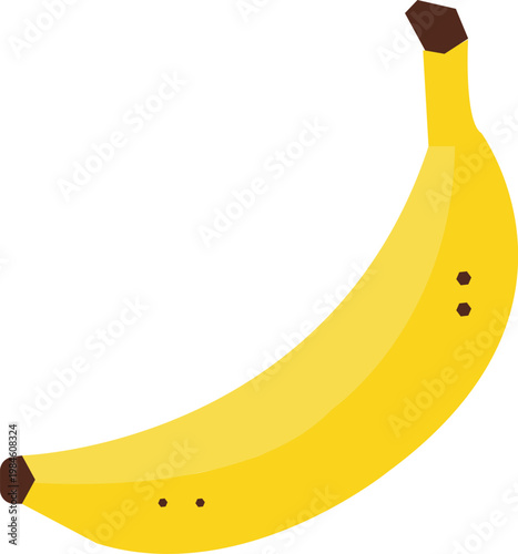 A vibrant yellow banana with brown tips is digitally illustrated against a white background