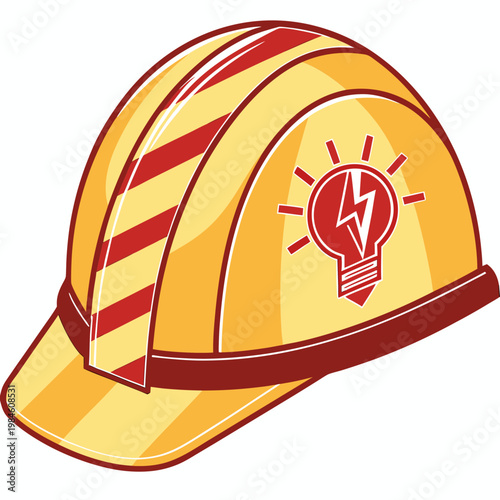 Yellow hard hat light bulb lightning bolt.