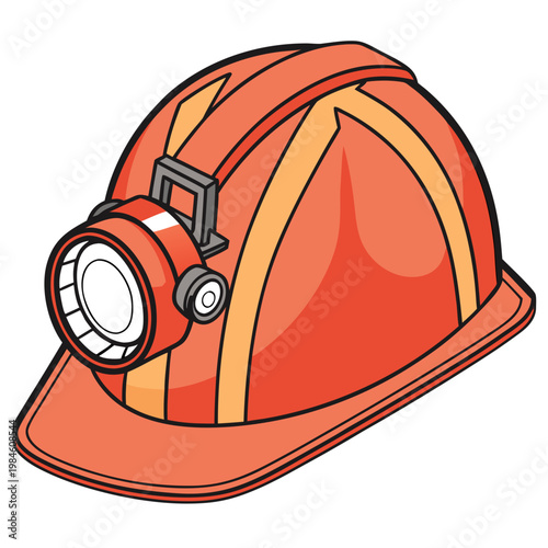 Orange hard hat with headlight worker.