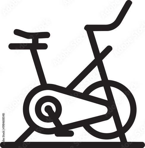 A black and white drawing of an exercise bike