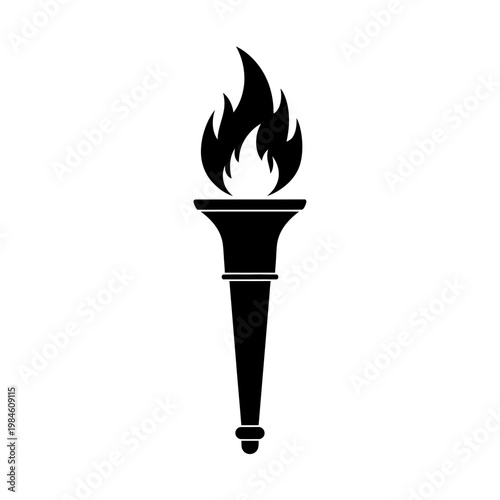 Black silhouette of a burning olympic torch icon.
