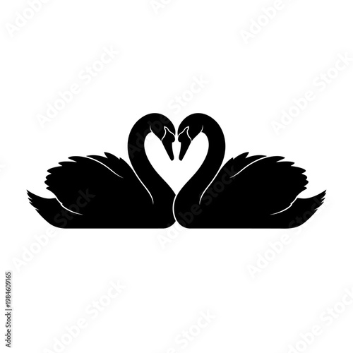 Black silhouette of two swans forming a heart shape.