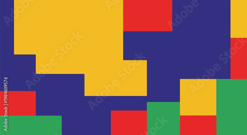 colorful geometric mosaic with bold blocks in primary colors abstract art