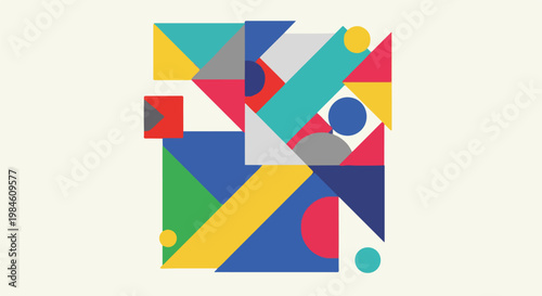 Vibrant Geometric Abstract Collage with Bold Color Blocks and Shapes