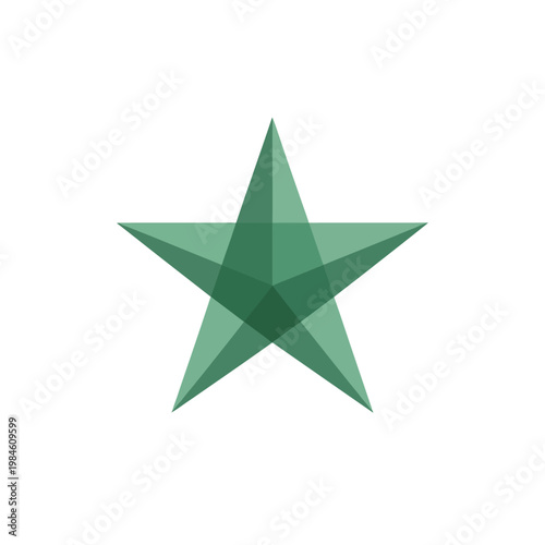 Abstract green star shape with overlapping geometric transparent layers.