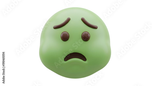 Sad green stress ball with frowning face on transparent background