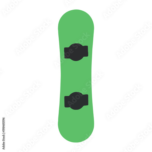 Green Snowboard Illustration with Black Bindings on White Background