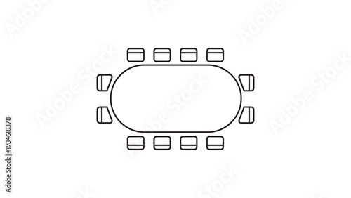 Photos Minimalist black line vector icon of an oval conference table with twelve chairs, perfect for office meeting room layouts, business collaboration concepts, and workspace design illustrations