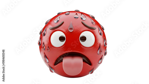 Red cartoon fruit with funny face and tongue out on transparent background