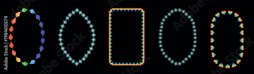 Retro whimsical rainbow gradient frame set borders. LGBTQ community symbol with rainbow. Vibrant multi colored frames for greeting cards, menu, gift tags, and modern stationery.
