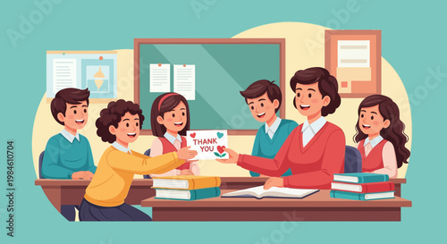 Students show gratitude to their teacher during a classroom activity focused on appreciation