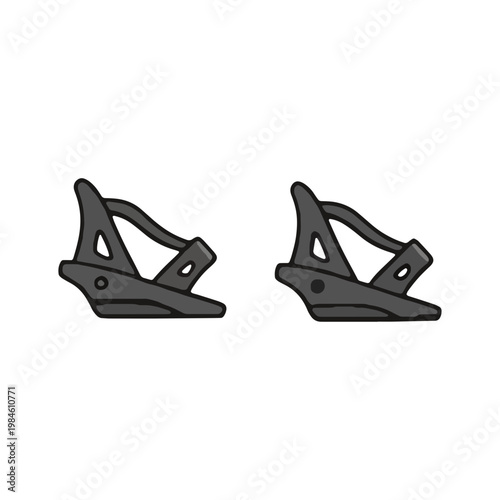 Pair of Black Snowboard Bindings Vector Illustration