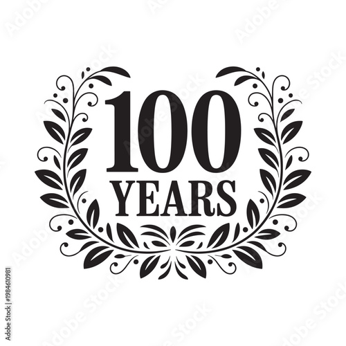 A decorative emblem celebrating one hundred years with floral elements