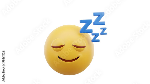 Sleepy yellow smiley face with closed eyes and zzz on transparent background