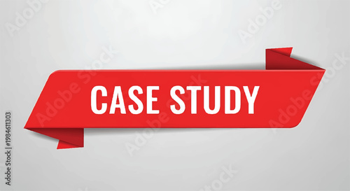 Red ribbon banner with case study text for presentation, marketing