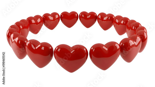 Red heart shaped beads bracelet on transparent background