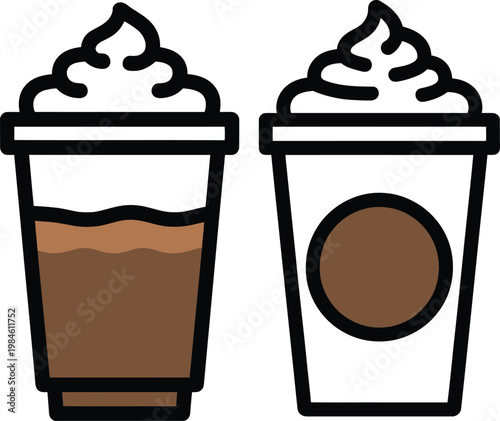 Two Iced Coffee Drinks with Whipped Cream in Disposable Cups