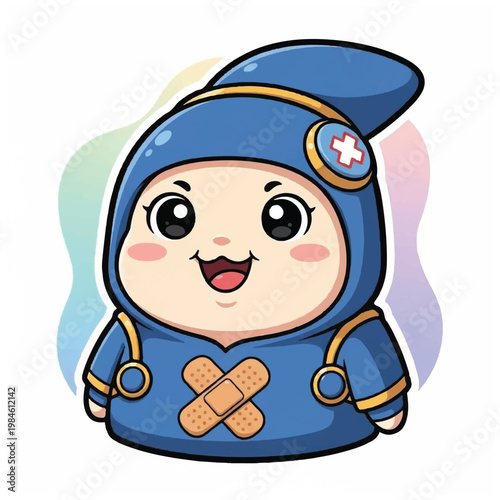 Cartoon character dressed as nurse smiling.