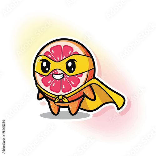 Cartoon Orange Superhero Fruit Character.