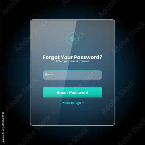 Modern Glassmorphism Forgot Password UI with Dark Blue Gradient Background and Neon Button