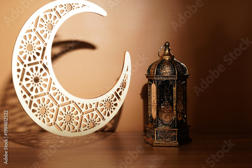 Islamic design pattern Background Ramadan ornaments Lantern and Crescent Moon