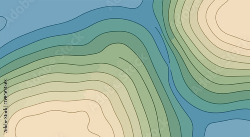Abstract contour map background with layered green and blue color gradients
