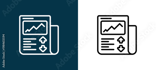 Two-color newspaper outline icon pair in black and white, editable stroke vector illustration for web, mobile apps, UI design, branding, and print from Trading
