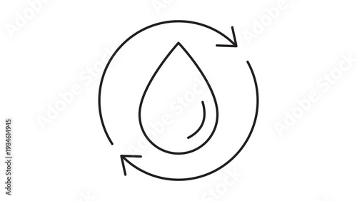 Cuadro en lienzo Water conservation minimalist black line vector icon illustration featuring a water drop inside a circular arrow symbol for sustainability, eco-friendly resource management, and recycling