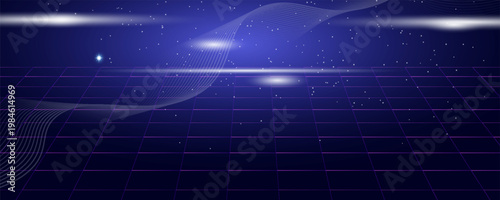 Retro Sci-Fi Background Futuristic Grid landscape of the 80`s. Digital Cyber Surface. Suitable for design in the style of the 1980`s. 3D illustrationPrint