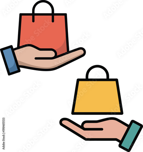 Hands offering shopping bags, symbolizing e-commerce and delivery services