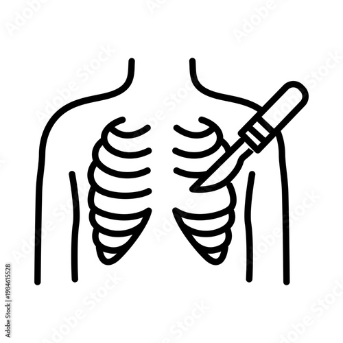 A medical illustration of a human ribcage with a syringe injecting into the lung area.