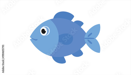 Cute Blue Cartoon Fish Illustration