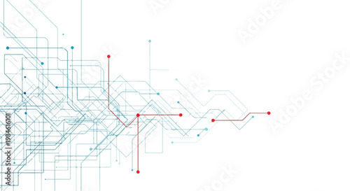 abstract circuit network background with blue lines and red nodes