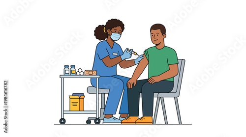 Vaccination Female Nurse Giving Injection to Male Patient in Clinic Illustration Isolated