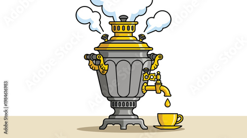 Traditional Russian Samovar Vector Illustration for Tea Culture and Kitchen Decor Branding
