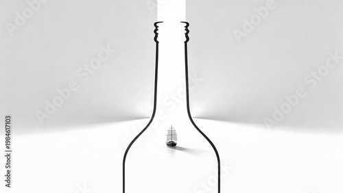 Minimal illustration of converging lines with ship representing bottleneck, limited capacity and transport restriction.