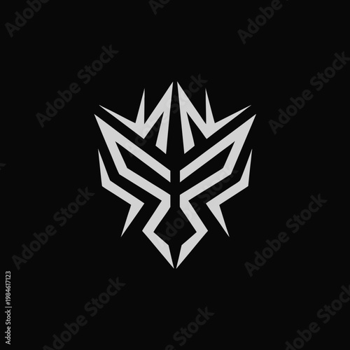 Striking Geometric Feline Face Symbol on Solid Black Background - Modern Abstract Animal Emblem