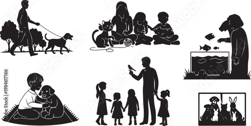 Bild auf Leinwand Black silhouette of diverse people in various activities