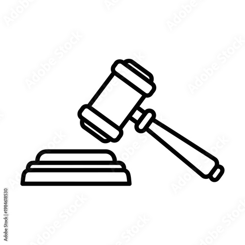 Gavel and Sounding Block Outline Icon - Justice and Law Symbol